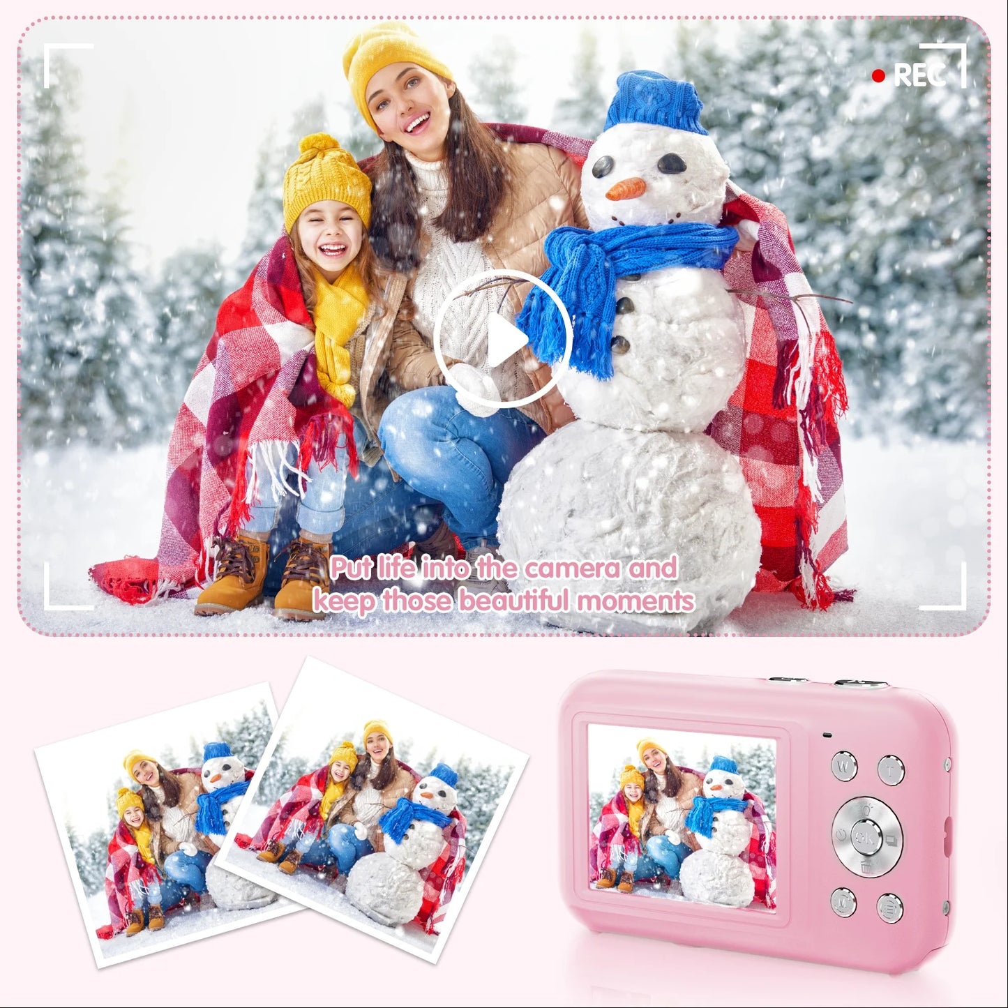 Digital Camera Kids Camera with 32GB Card FHD 1080P 44MP Vlogging Camera 16X Digital Zoom Portable Camera (Pink)