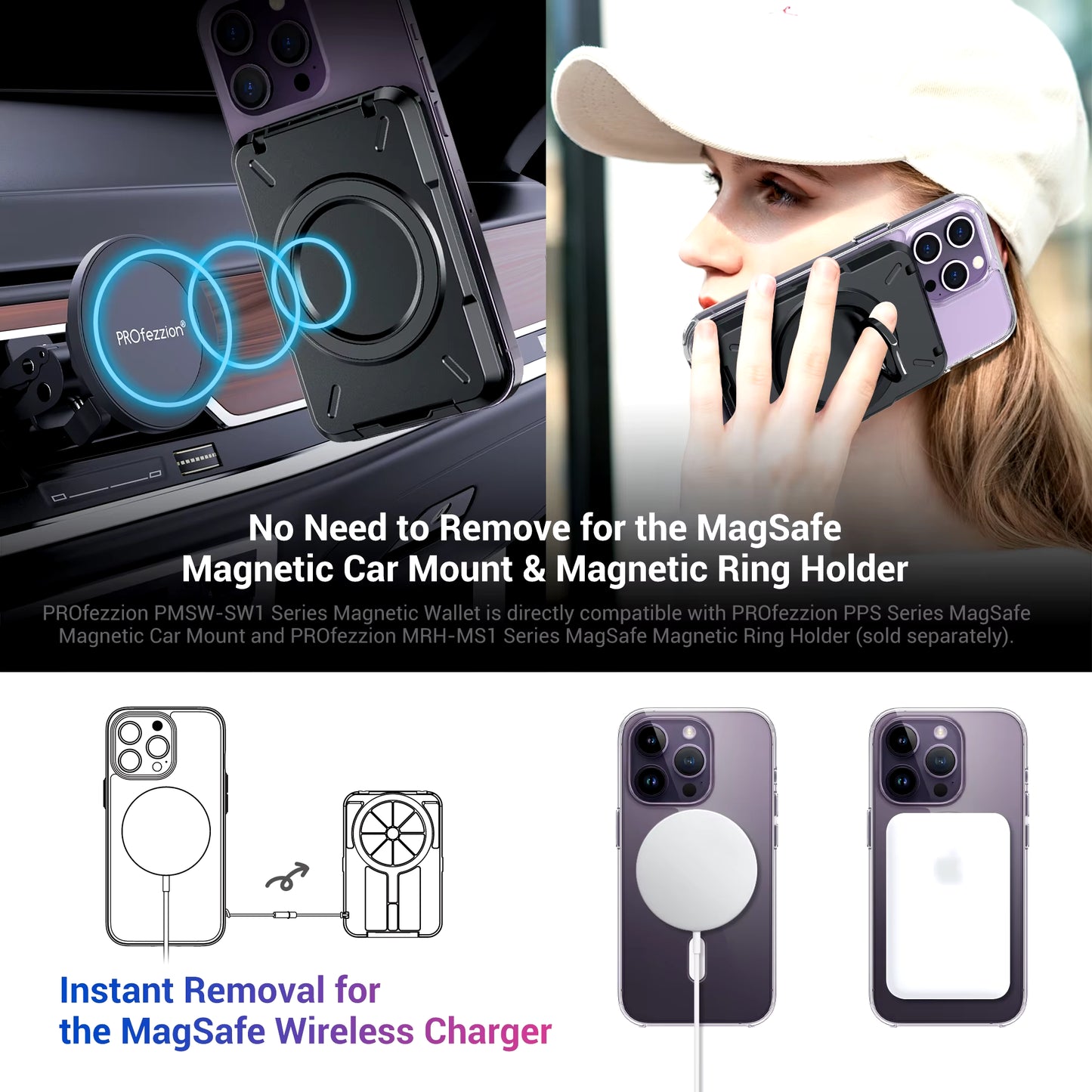 Magnetic Wallet &Card Holder with RFID Blocking Function for Iphone 17 16 15 14 Pro/ Pro Max/13 Pro Max/13 12 Pro Magsafe Wallet