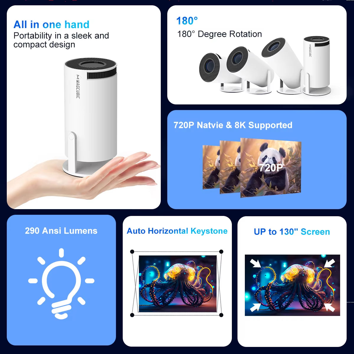 Projector 8K HD Android14 HY300 Pro Wifi6 290ANSI Allwinner H726 BT5.4 1080P 1280*720P Cinema Outdoor Portable Projetor